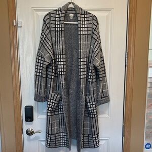 a new day Cozy Gray Plaid Knit Sweater Cardigan Coatigan Patch Pockets Size 3X.